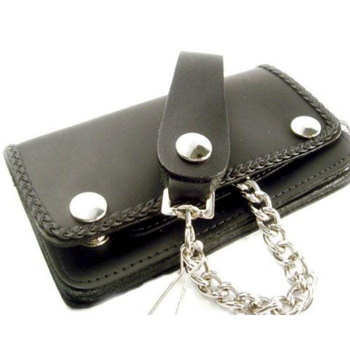 Cartera de cuero negro con cadena estilo motero Amigaz - URA Moto