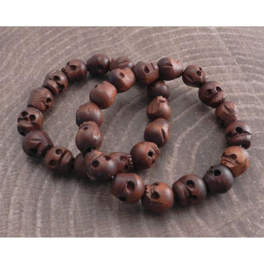 Juego de pulseras de cuentas de calavera de madera AmiGaz