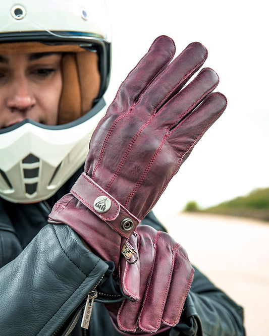 Guantes By City Second Skin Mujer Granate Piel Verano CE - URA Moto