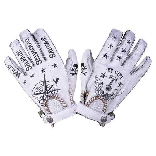 Guantes By City Second Skin Blancos Tattoo Piel Verano CE - URA Moto