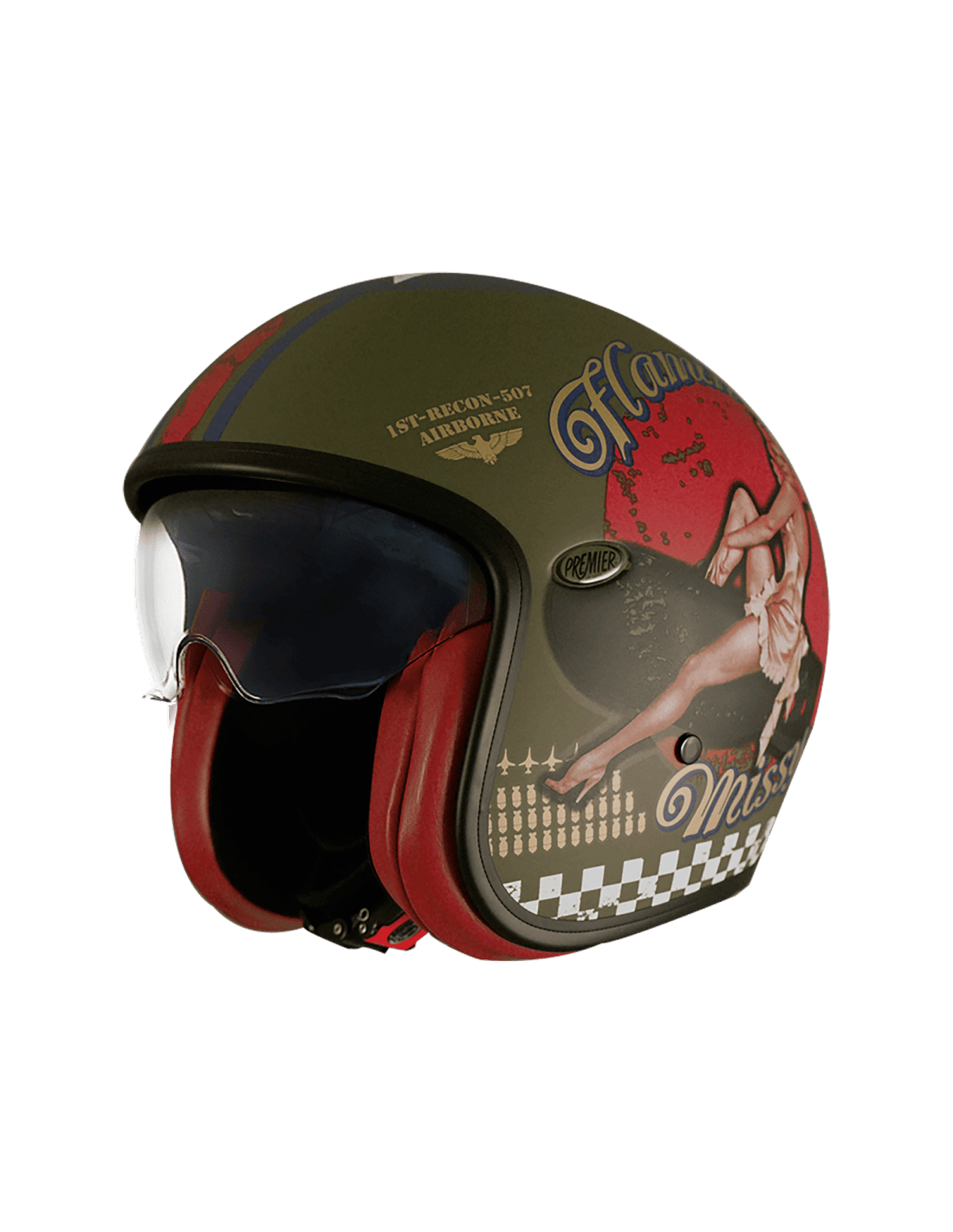 Casco Moto Abierto Jet Premier Vintage Pin Up Military BM - URA Moto