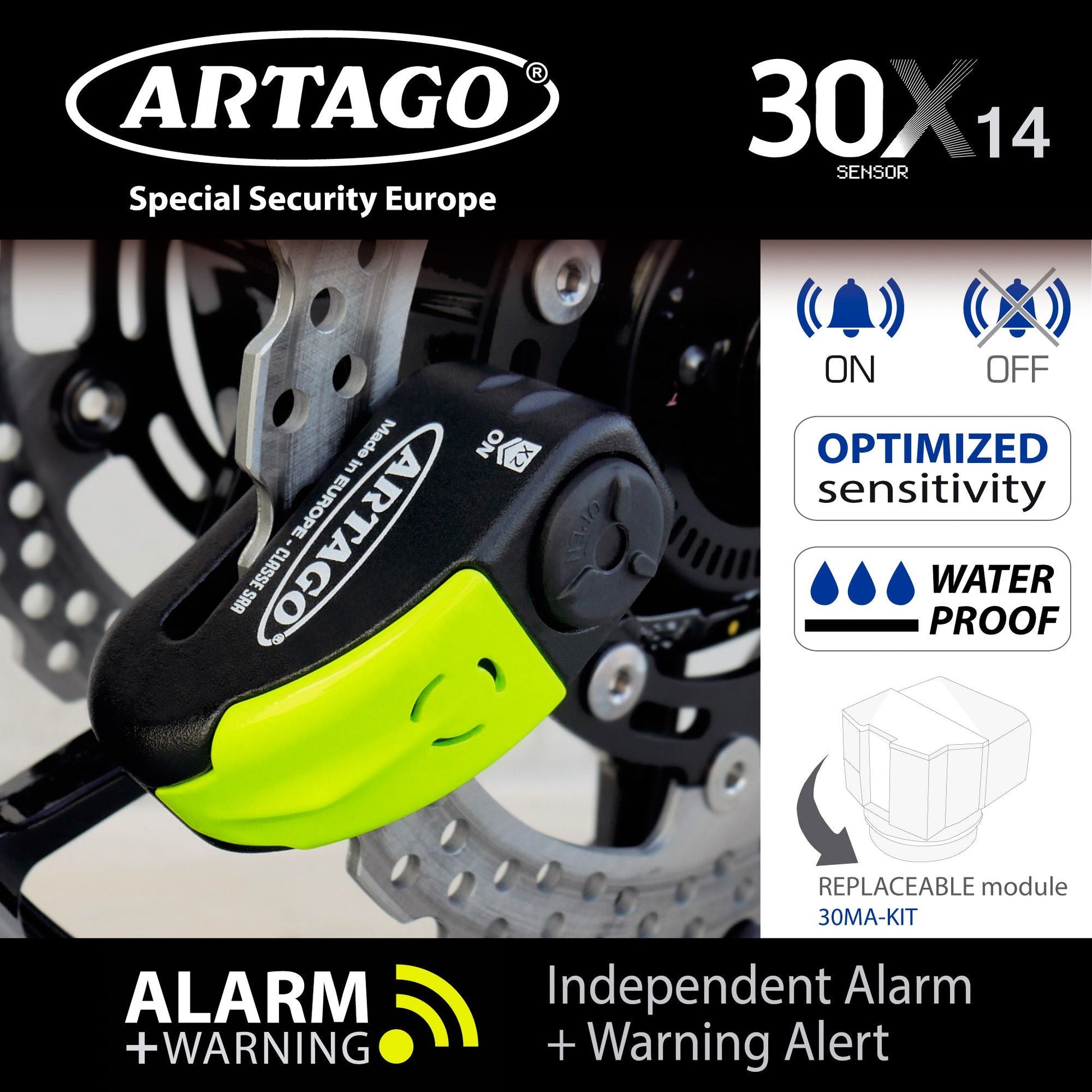 Antirrobo Alarma Disco Moto Artago 30X14 - URA Moto