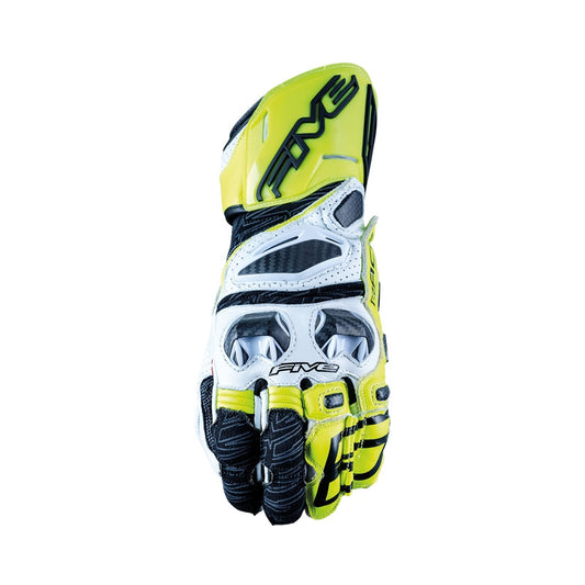 Guantes moto Five RFX Race V2 Blanco/Amarillo Fluor - URA Moto