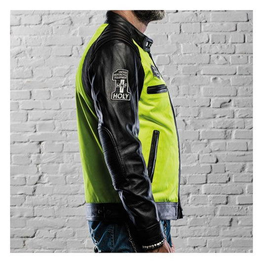 Chaqueta Moto Piel Holy Freedom Zero Vision Negro/Fluor - URA Moto