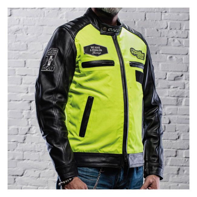 Chaqueta Moto Piel Holy Freedom Zero Vision Negro/Fluor - URA Moto