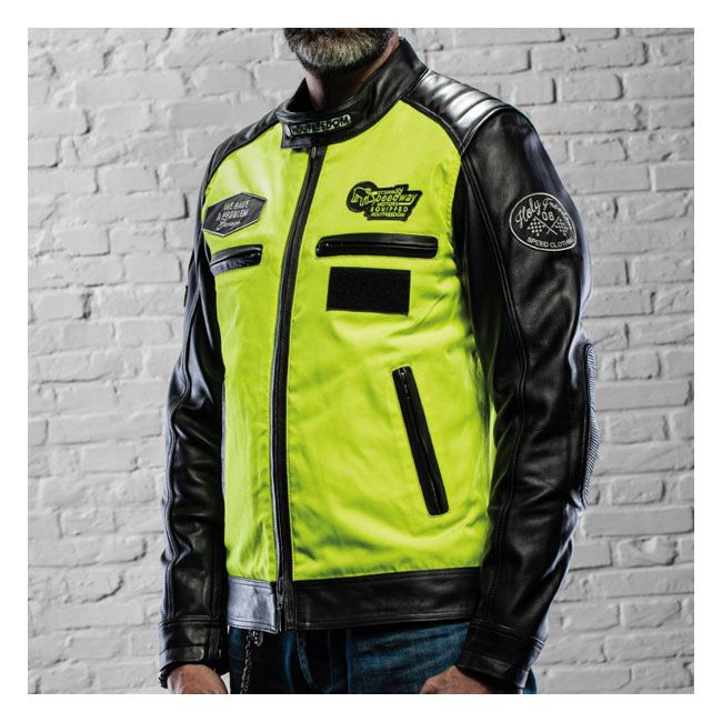 Chaqueta Moto Piel Holy Freedom Zero Vision Negro/Fluor - URA Moto