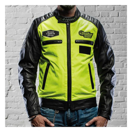 Chaqueta Moto Piel Holy Freedom Zero Vision Negro/Fluor - URA Moto