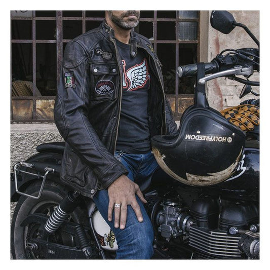 Chaqueta Moto Piel Holy Freedom Quattro Evo Negra - URA Moto