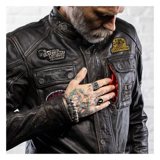 Chaqueta Moto Piel Holy Freedom Quattro Evo Negra - URA Moto