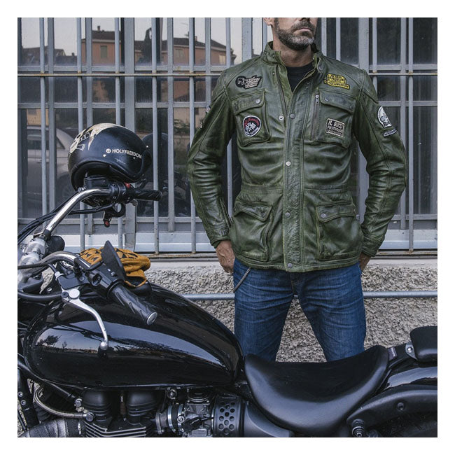 Chaqueta Moto Piel Holy Freedom Quattro Evo Verde - URA Moto
