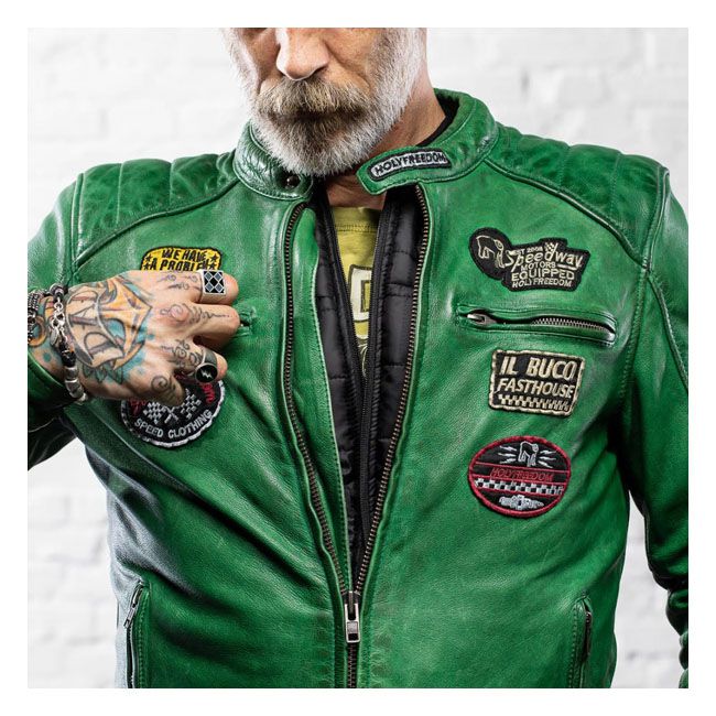 Chaqueta Moto Piel Holy Freedom Zero Evo Verde - URA Moto