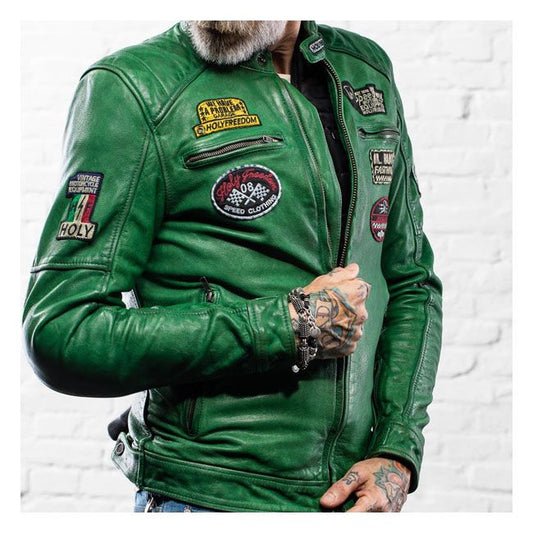 Chaqueta Moto Piel Holy Freedom Zero Evo Verde - URA Moto