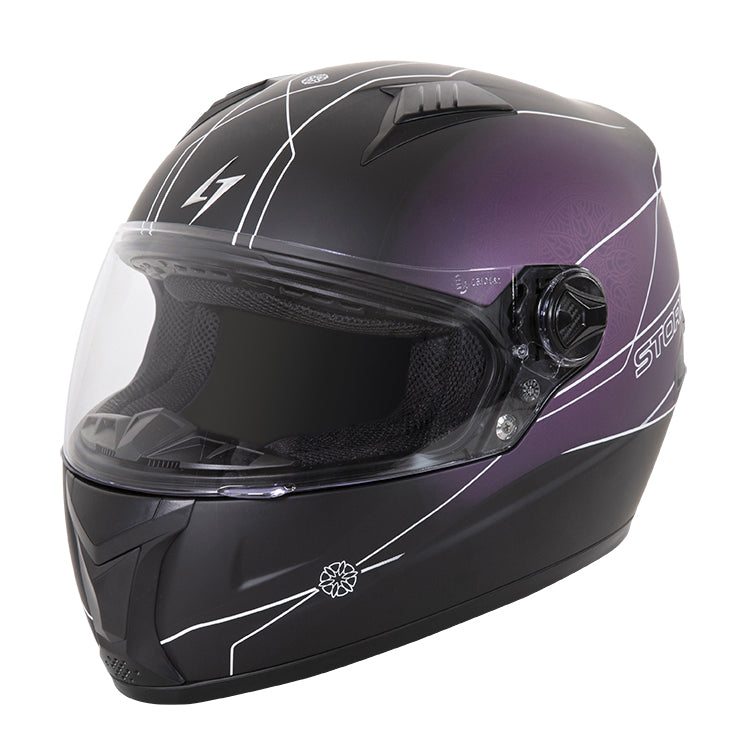 Casco Moto Stormer Integral Flora Negro-Lila - URA Moto