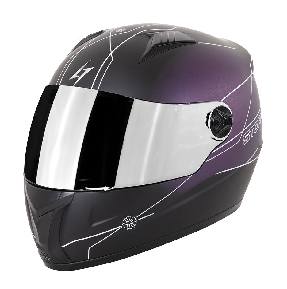 Casco Moto Stormer Integral Flora Negro-Lila - URA Moto