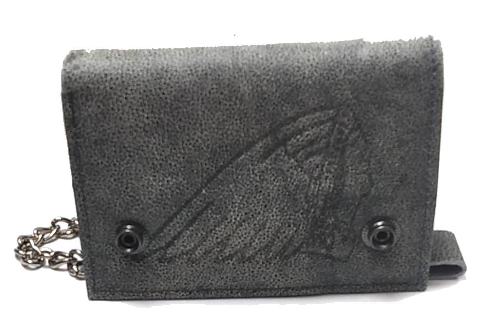 Cartera Piel con Cadena Grande Gris Old Indian - URA Moto