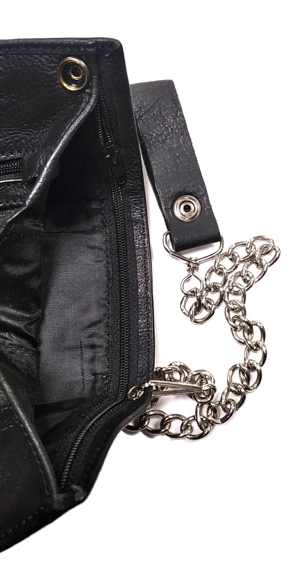 Cartera Piel con Cadena Pequeña Negra Calavera HD - URA Moto