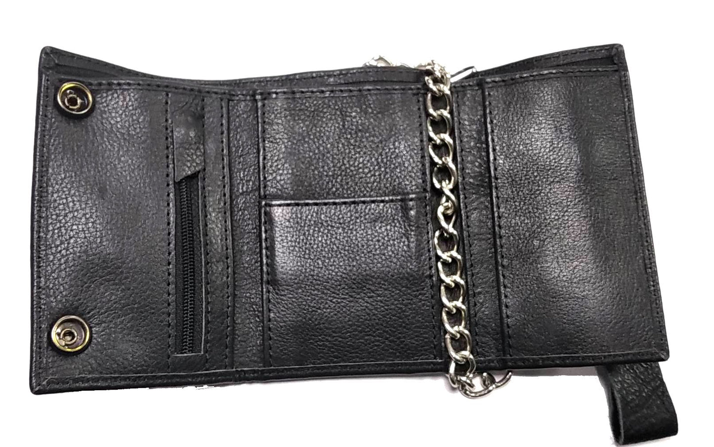 Cartera Piel con Cadena Pequeña Negra Calavera HD - URA Moto