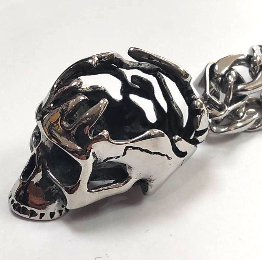 Colgante y Cadena Acero Calavera Grande Abierta (68CM) - URA Moto