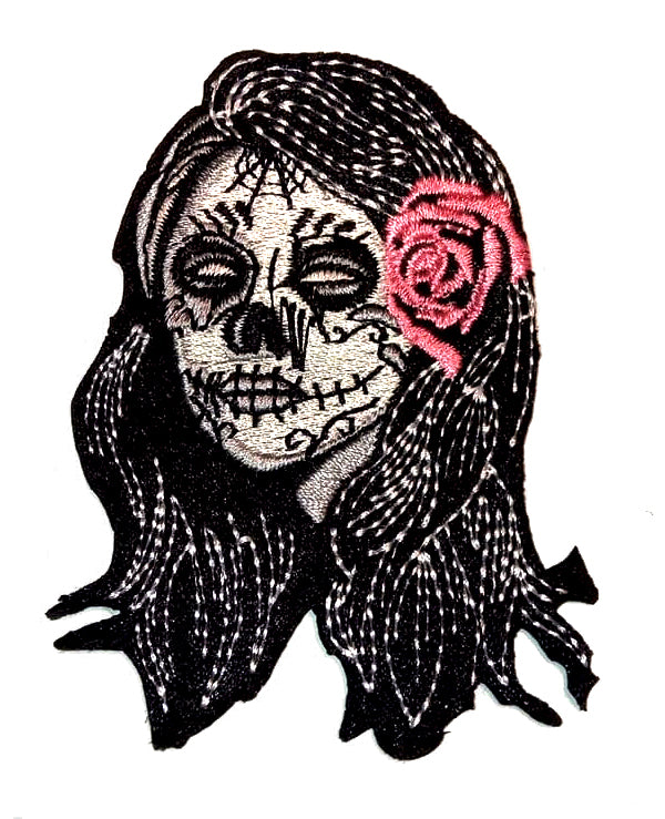 Parche Bordado Catrina Flor Rosa - URA Moto