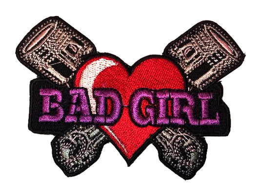 Parche Bordado Bad Girl Corazón Pistones - URA Moto
