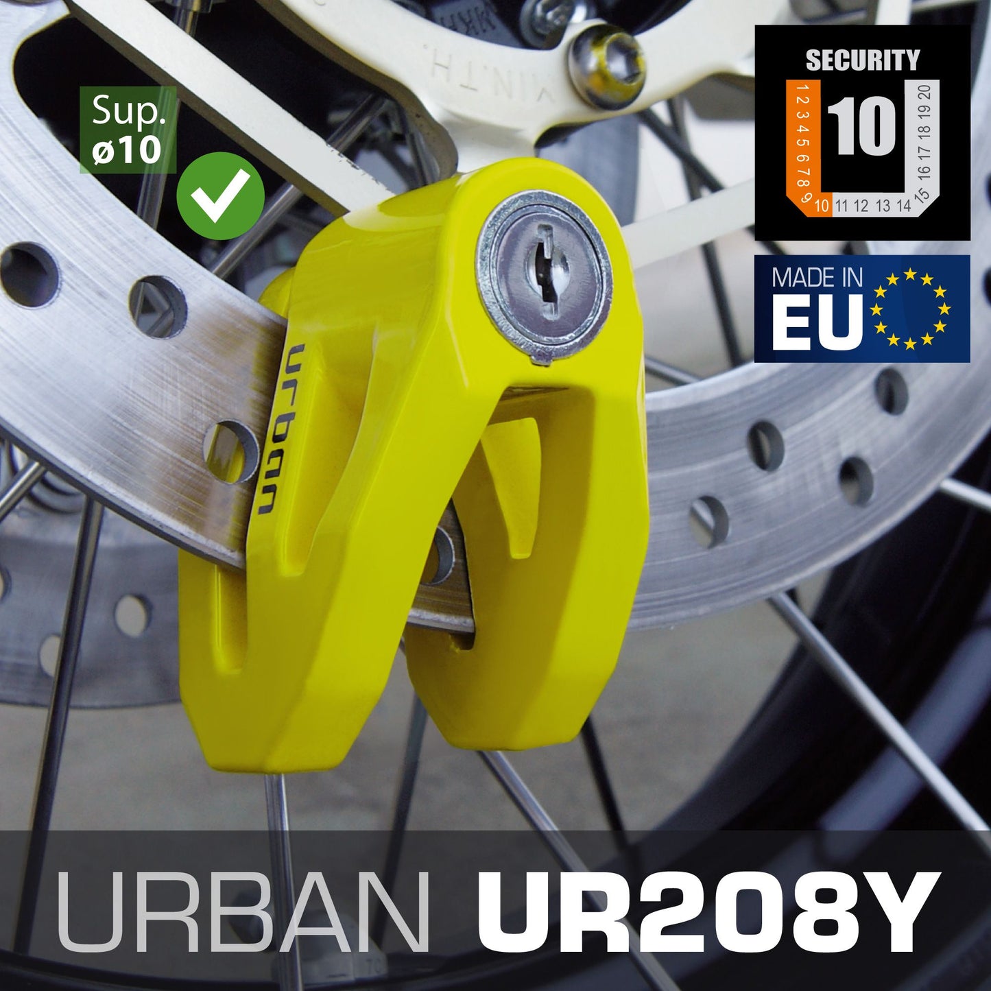 Antirrobo Moto Disco Urban UR208 Amarillo - URA Moto