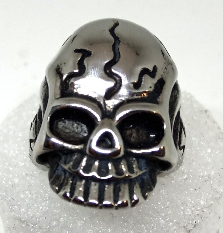 Anillo Acero Calavera Alargada Cicatrices Cruz Lateral - URA Moto