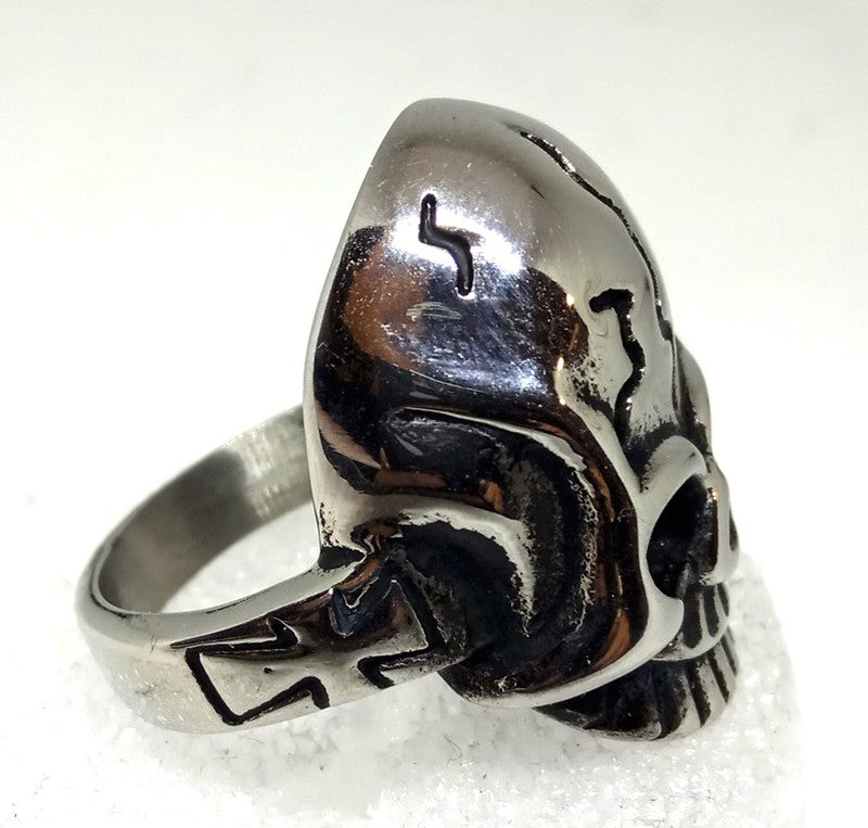 Anillo Acero Calavera Alargada Cicatrices Cruz Lateral - URA Moto