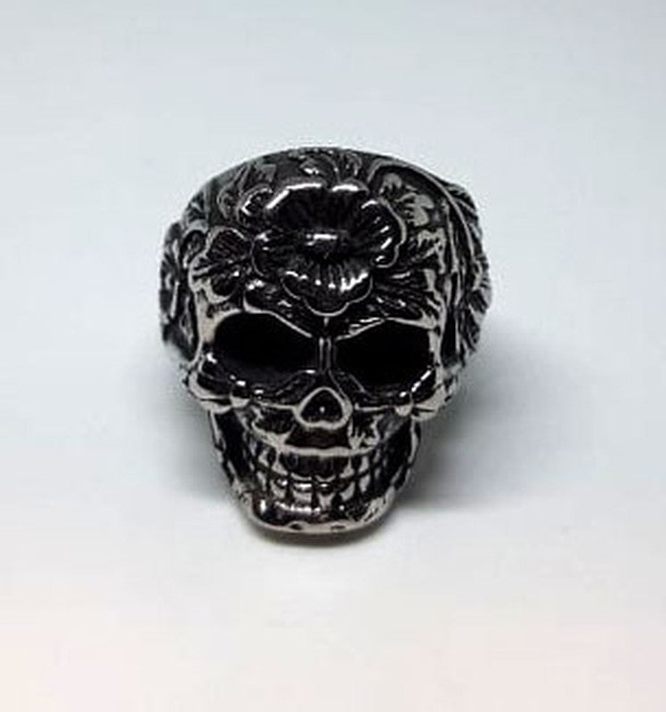 Anillo acero Calavera catrina flor - URA Moto