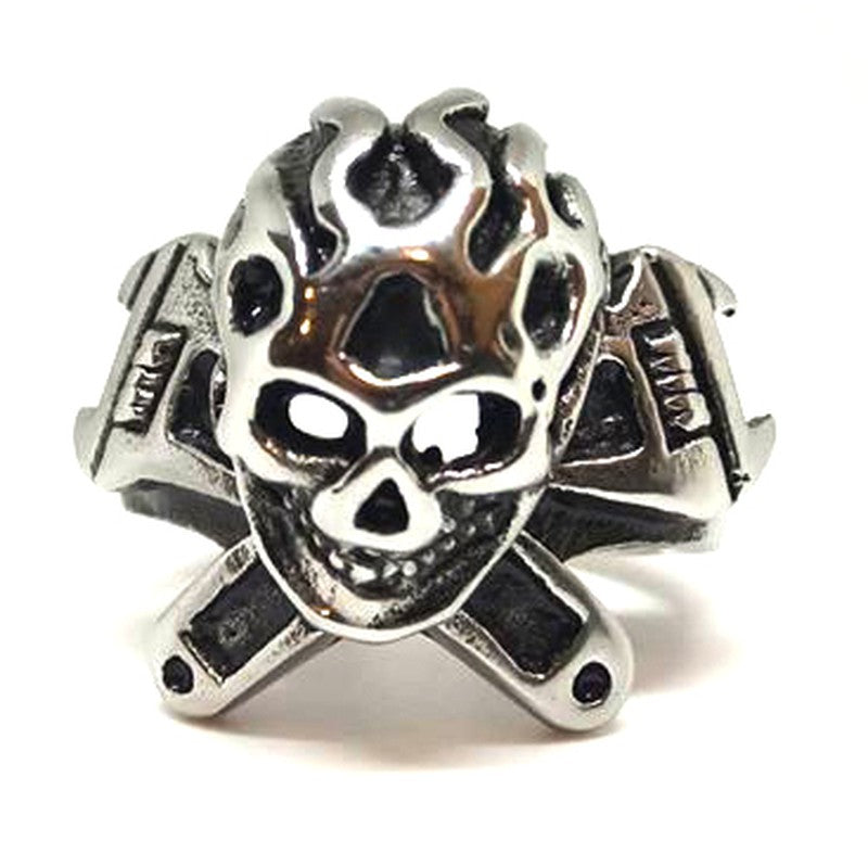 Anillo acero Calavera llamas Herramientas - URA Moto