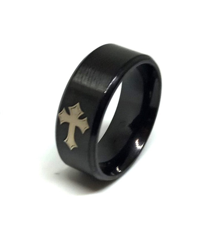 Anillo Acero Cruz medieval Templaria Negro - URA Moto