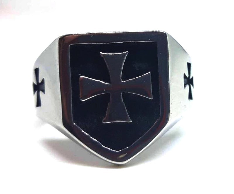 Anillo acero Escudo Cruz templaria - URA Moto