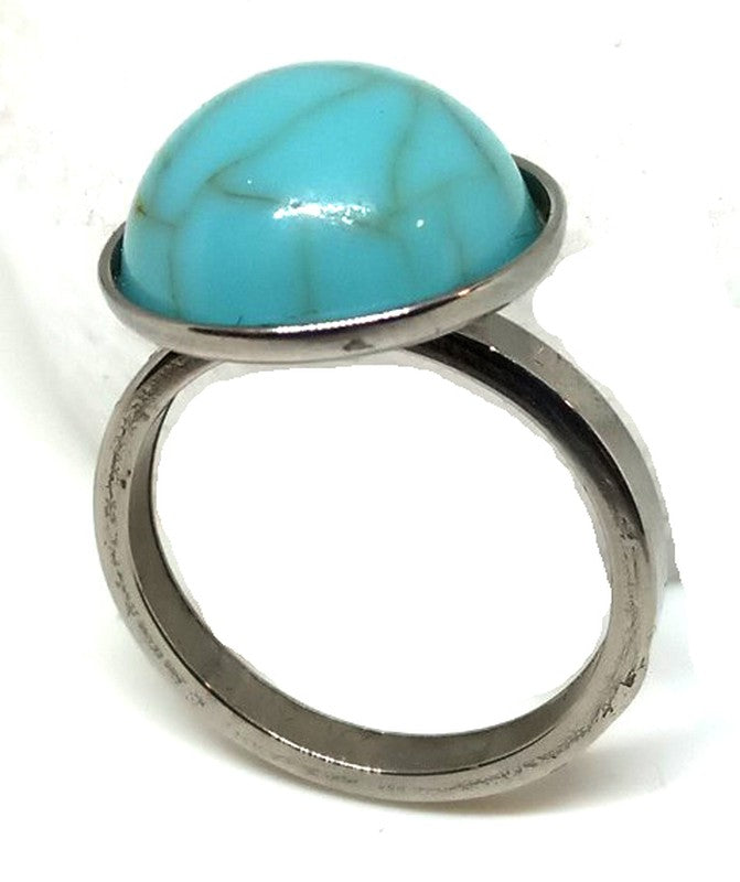 Anillo Acero Piedra Turquesa Azul - URA Moto