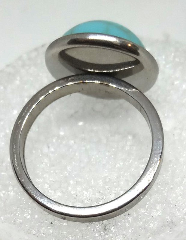 Anillo Acero Piedra Turquesa Azul - URA Moto