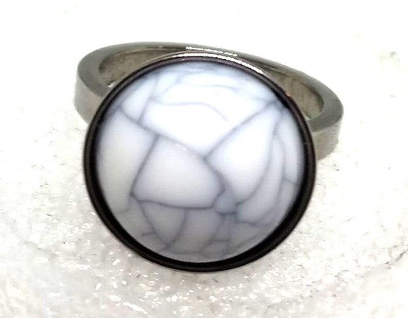 Anillo Acero Piedra Turquesa Blanca - URA Moto