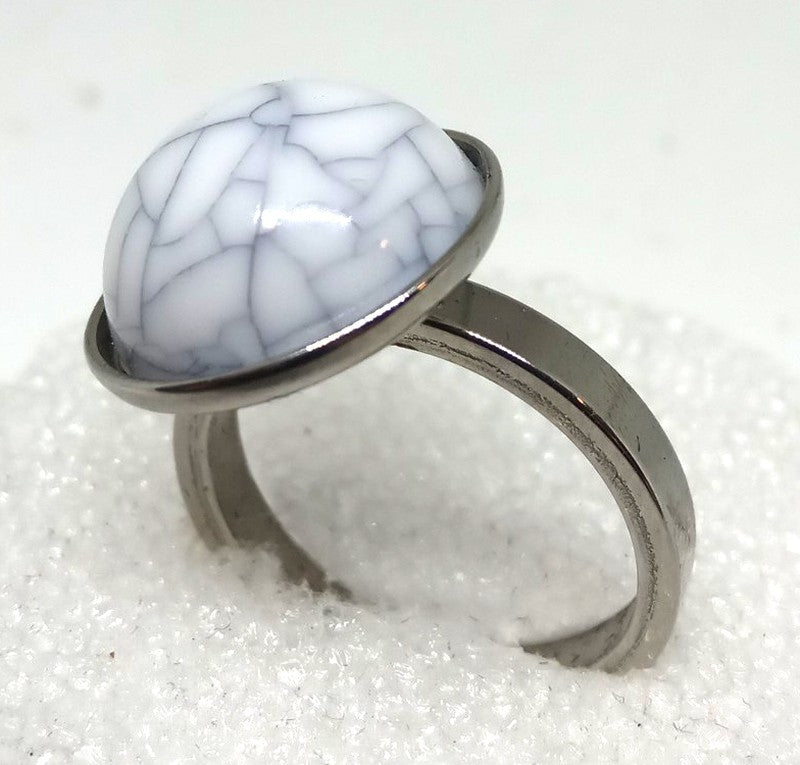 Anillo Acero Piedra Turquesa Blanca - URA Moto