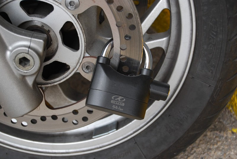 Antirrobo candado aleacion aluminio con alarma negro - URA Moto