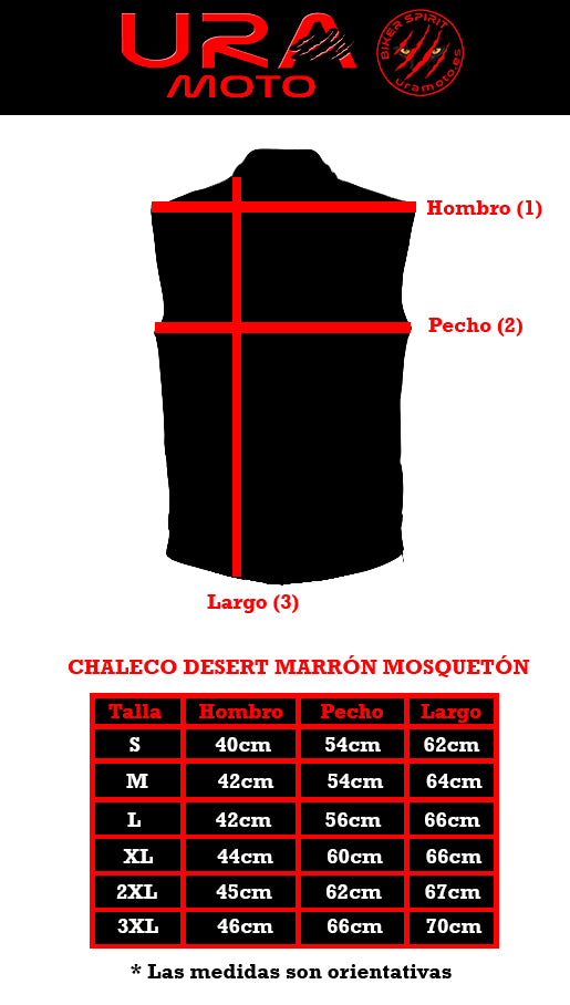 Chaleco moto piel DESERT marrón mosquetón - URA Moto
