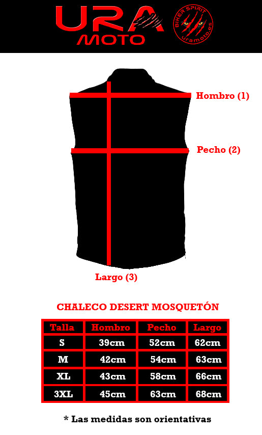 Chaleco moto piel DESERT arena mosquetón - URA Moto