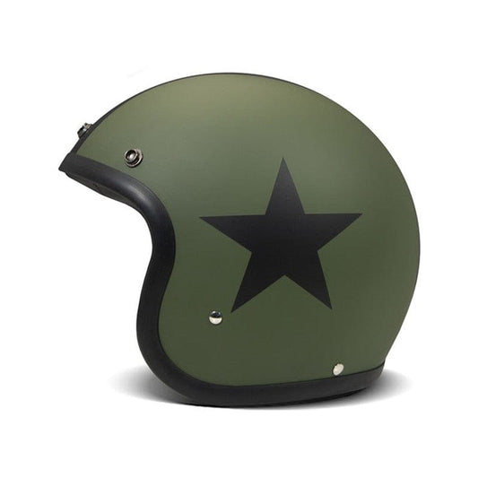 Casco Moto Jet DMD Vintage Black Star Green - URA Moto