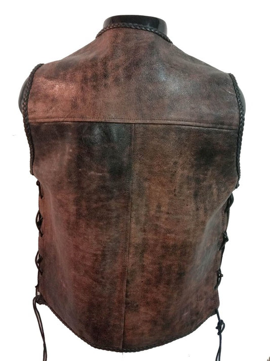Chaleco moto piel DESERT marrón mosquetón - URA Moto