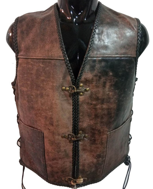 Chaleco moto piel DESERT marrón mosquetón - URA Moto