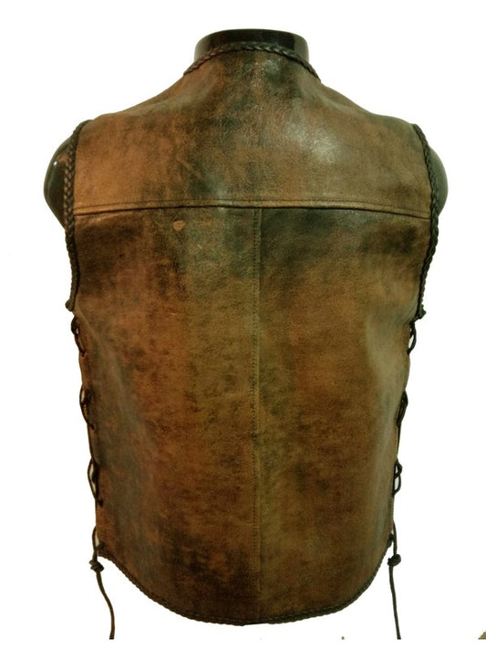 Chaleco moto piel DESERT arena mosquetón - URA Moto