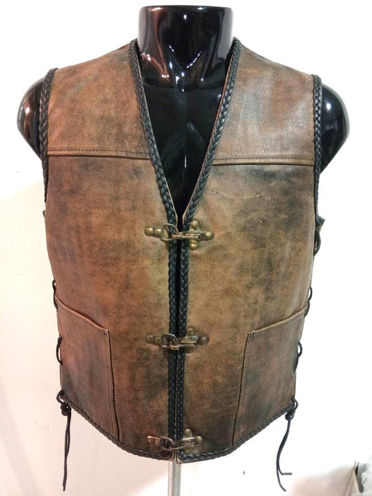 Chaleco moto piel DESERT arena mosquetón - URA Moto