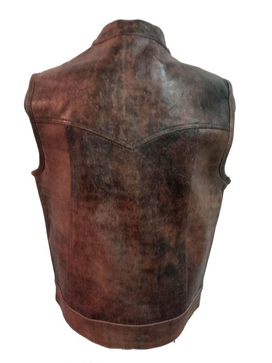 Chaleco piel SOA marrón - URA Moto