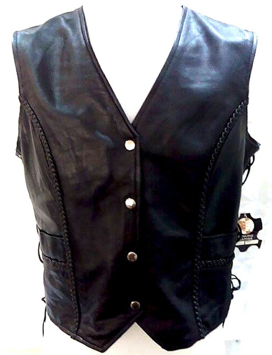 Chaleco Piel Trenza Mujer - URA Moto