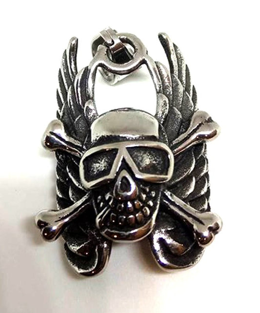 Colgante acero Calavera Alas gafas - URA Moto