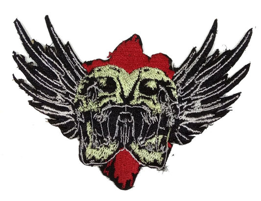 Parche Bordado Dos Calaveras con Alas laterales - URA Moto
