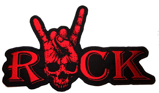 Parche Bordado Rock Letras Calavera Cuernos Rojo - URA Moto