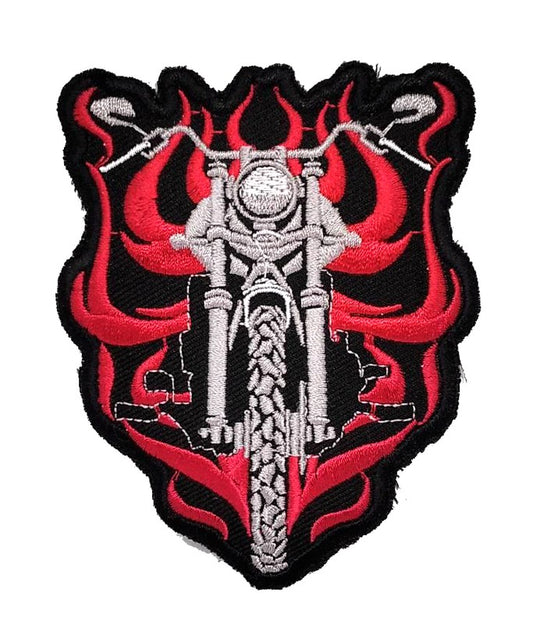 Parche Bordado Moto Llamas Rojo - URA Moto