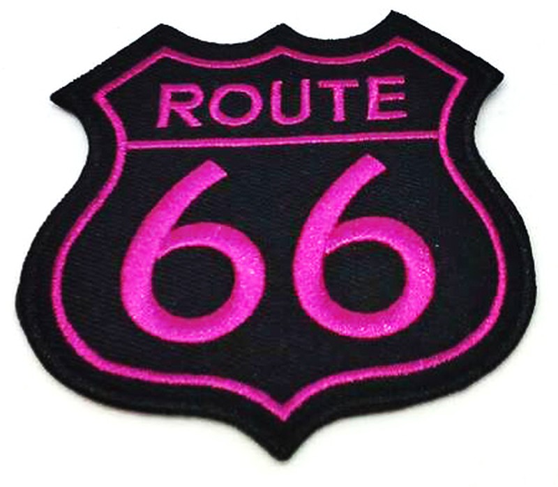 Parche Bordado Carretera Route 66 Negro Fucsia - URA Moto